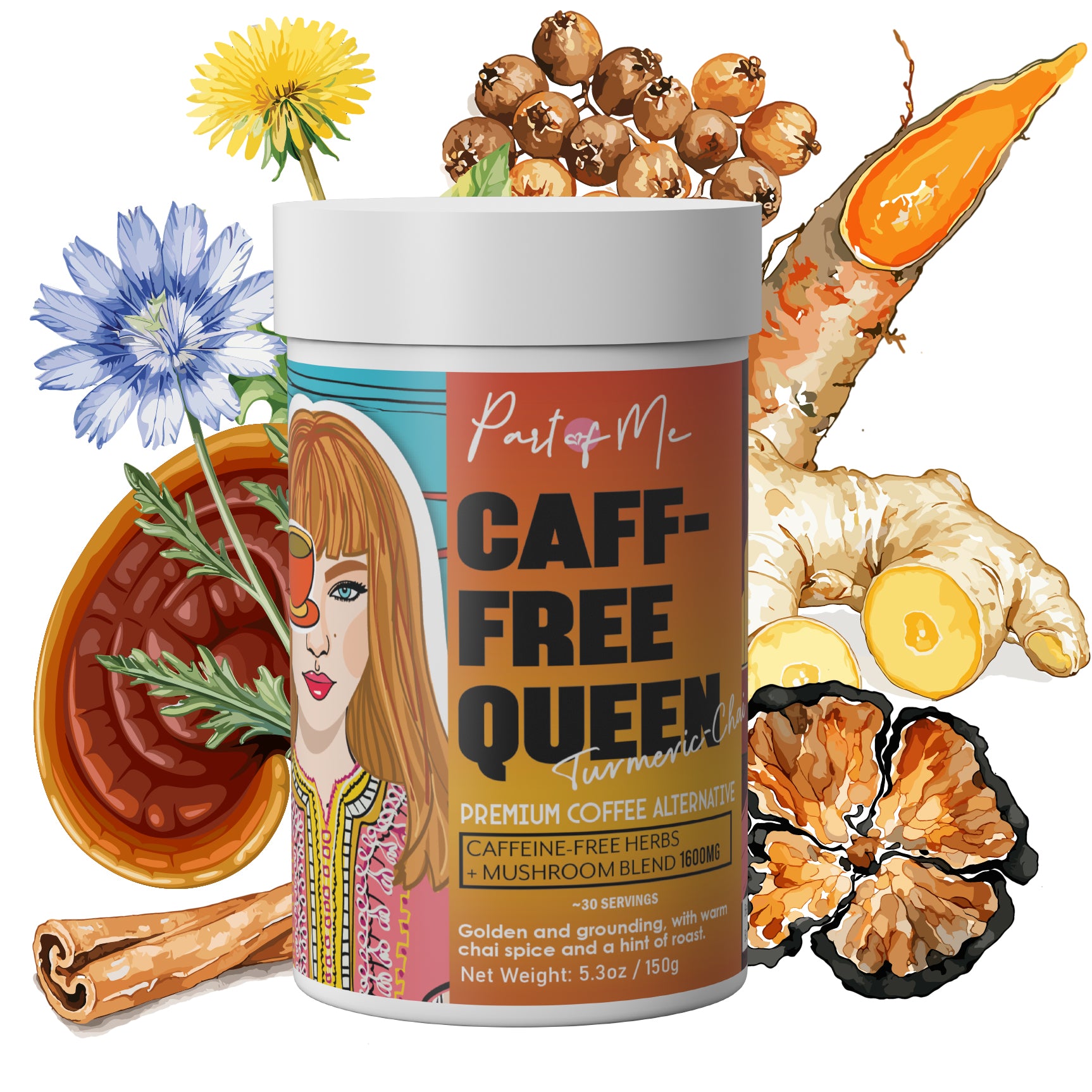 CAFF-FREE QUEEN GOURMET MUSHROOM TURMERIC CHAI